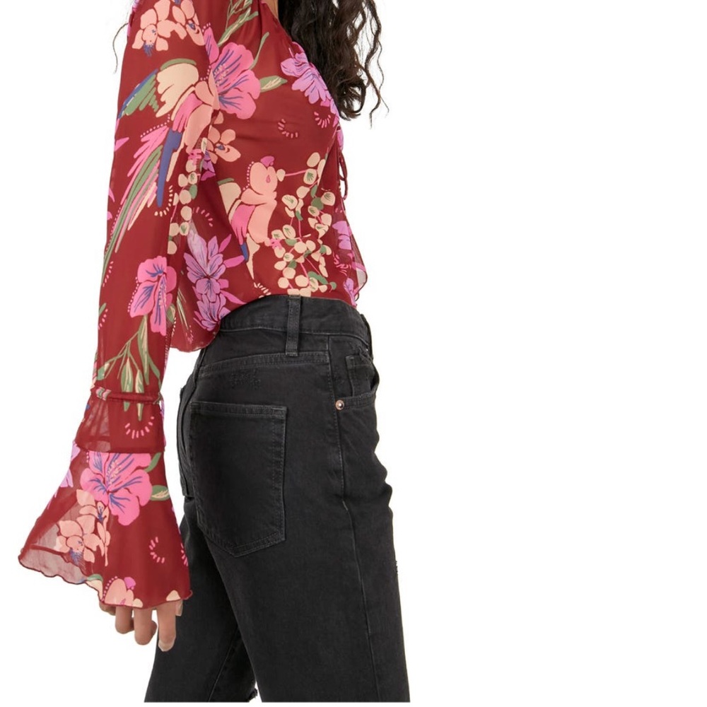 Free People Of Paradise Floral Bell Sleeve Cropped Blouse - Picture 2 of 6